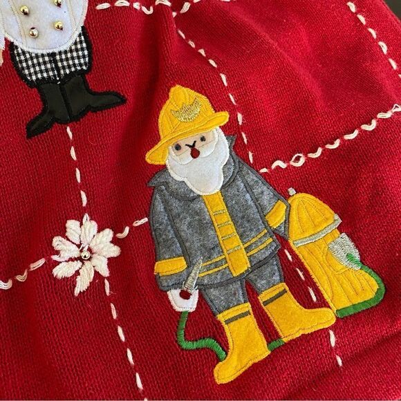 Victoria Jones Vintage Embroidered Embellished Santa Xmas Cardigan Sweater Sz 2X - Picture 8 of 16